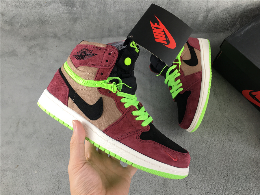 Air Jordan 1 High Switch Wine Red Black Green Shoes